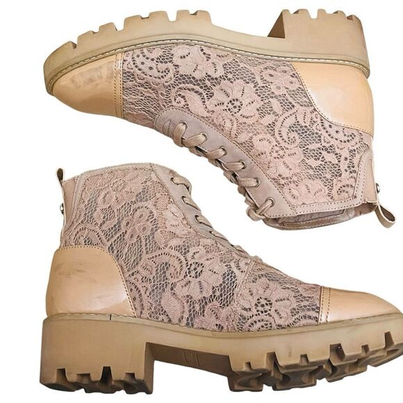 Donald Pliner Ankle Boot Women’s Eliaa Blush Patent Lace-Up Combat Shoes - Picture 4 of 15